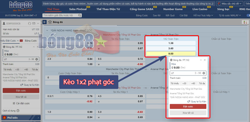 Kèo 1 x 2 phạt góc